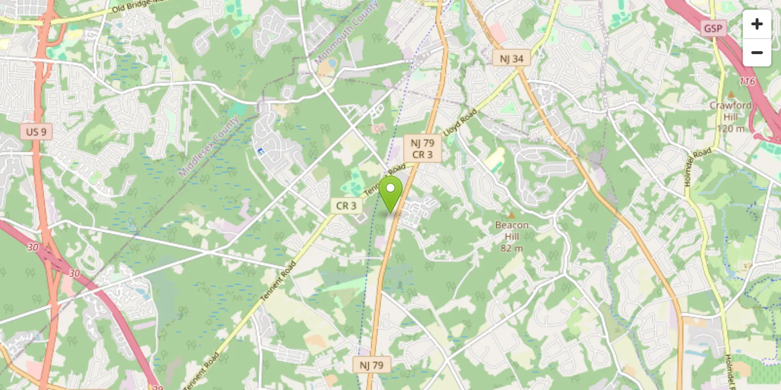 Map showing Morganville, New Jersey